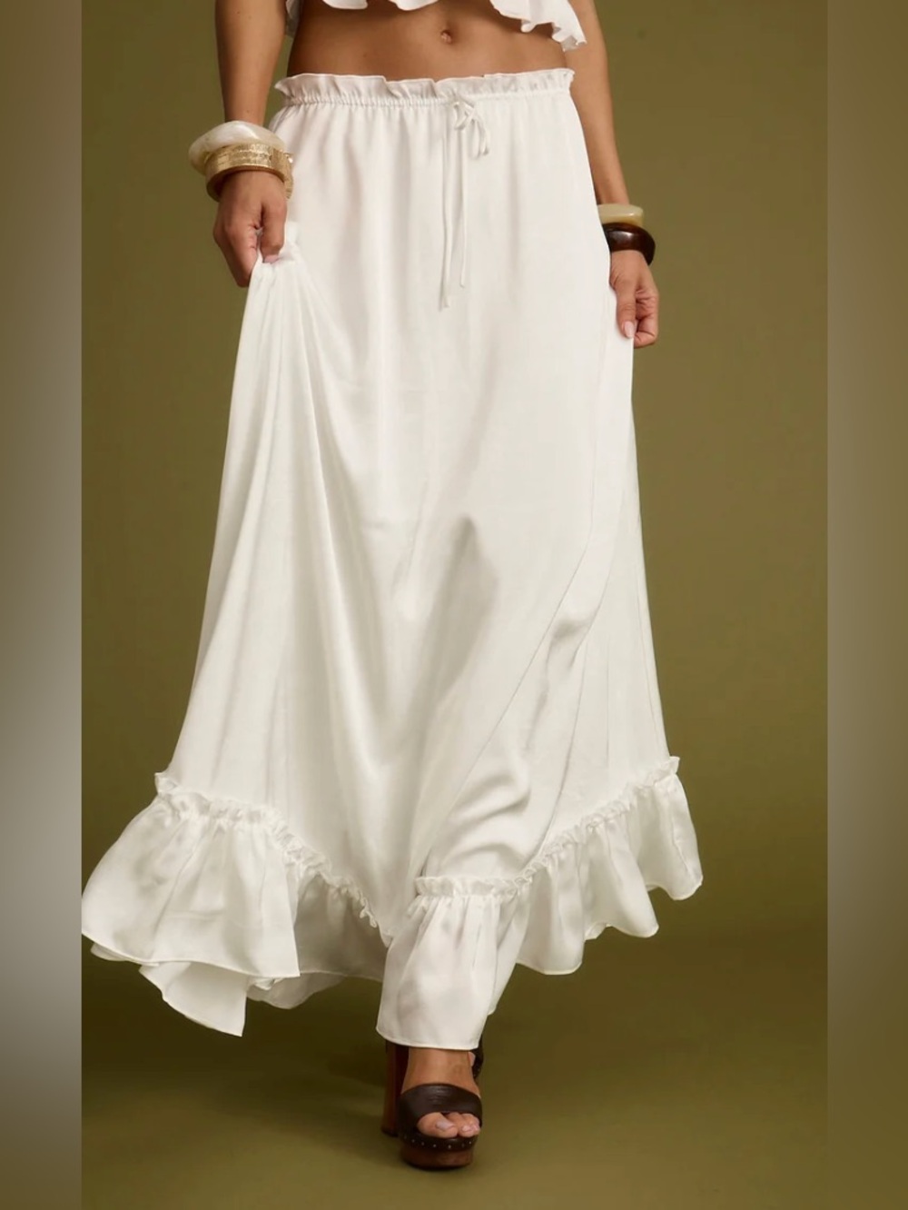 12 Tribe Dahlia White Satin Maxi Skirt